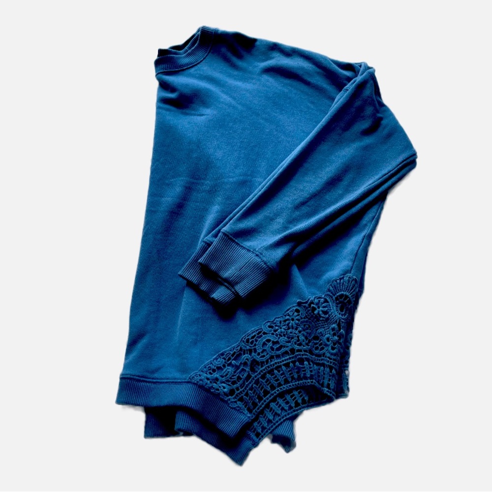 Aerie Oversized Embroidered Blue Pullover